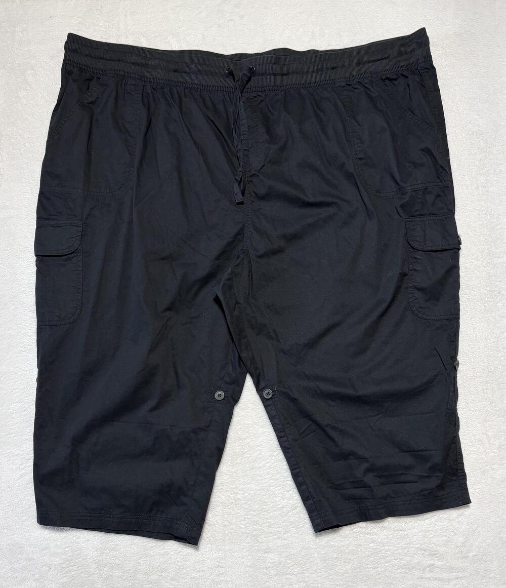 Woman Within Cargo Shorts Womens 32W Petite Black Elastic Waist Convertible